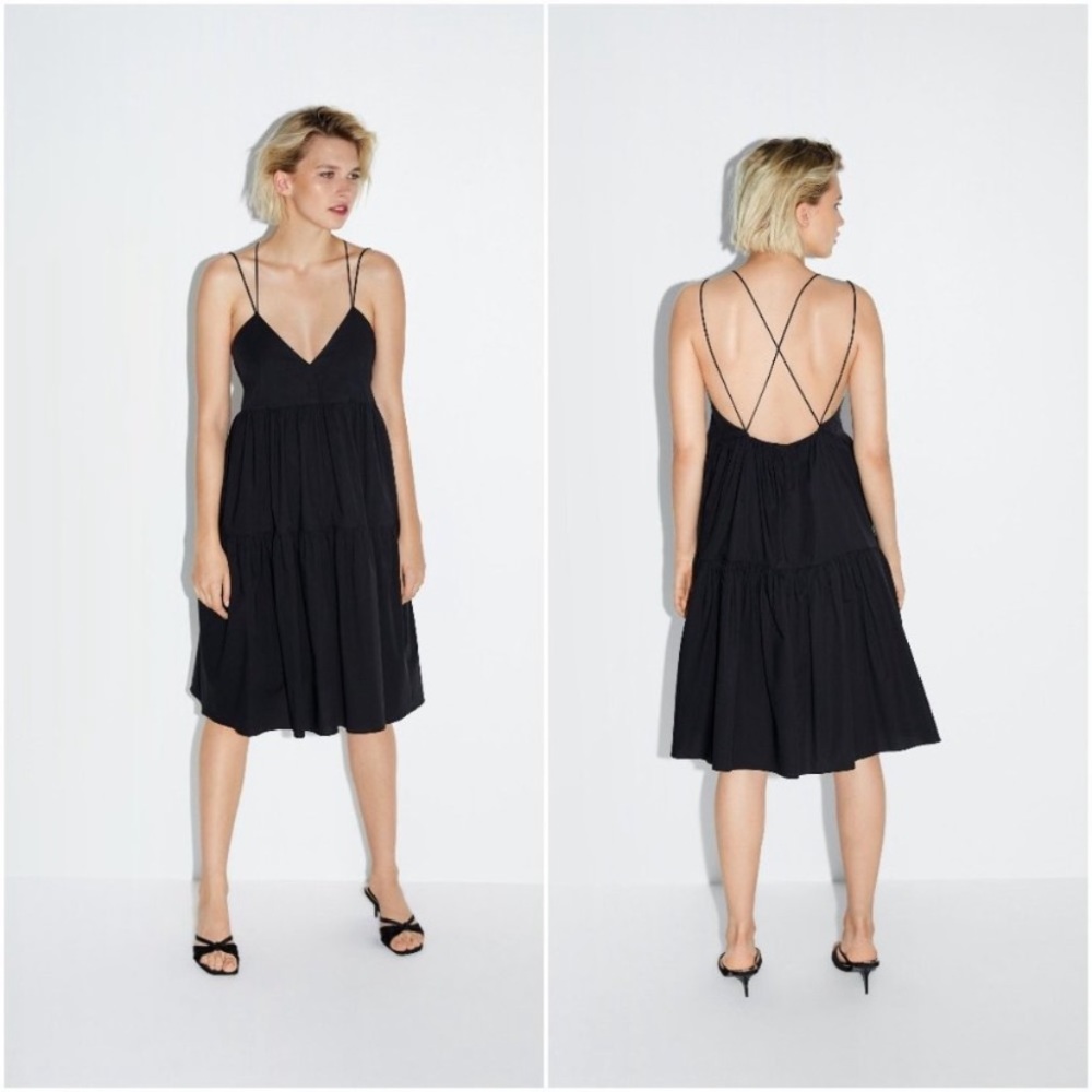 ZARA || black strappy poplin dress